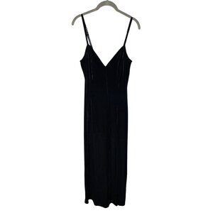 Vintage Y2k Victoria Secret Small Black Velveteen V Neck High Slit Maxi Dress